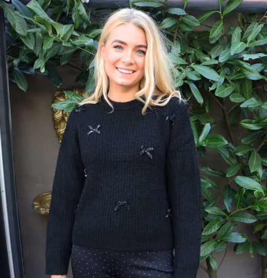 Liberte - Fro Bow Pullover 22104 - Black Silver Bow Strikbluser 