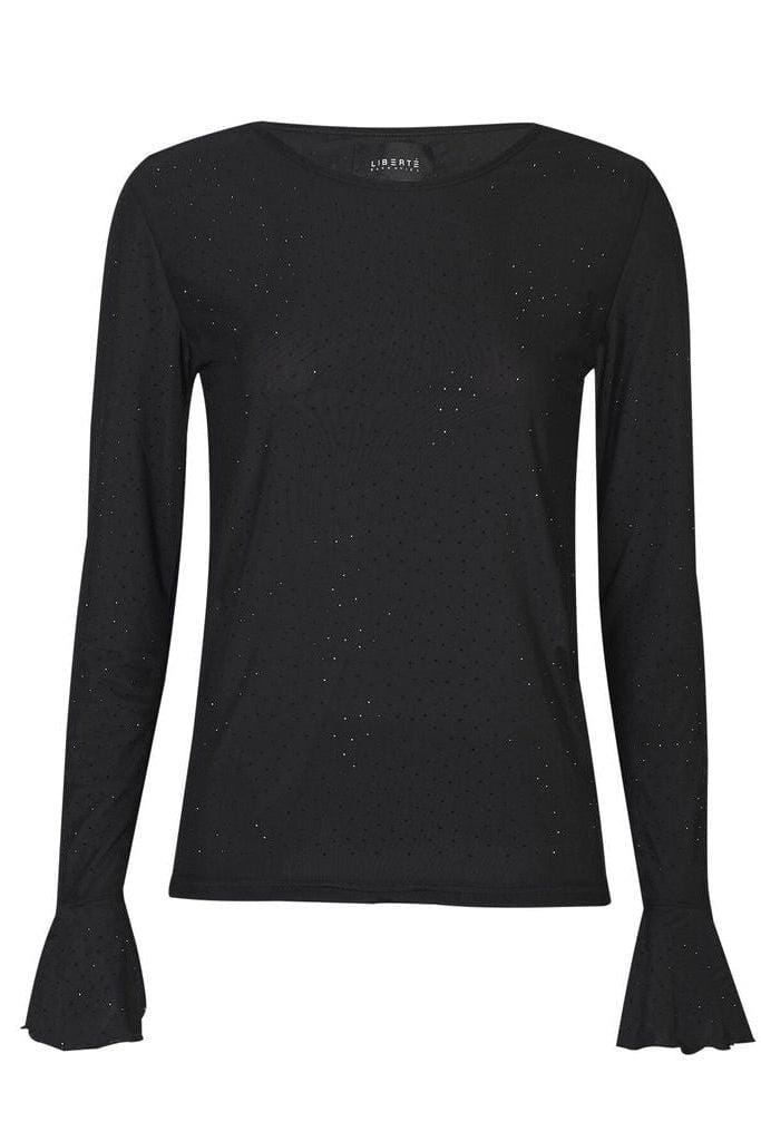 Liberte - Mesh Ls Frill Sleeve Top 22500 - Black Black Diamond Dot Toppe 