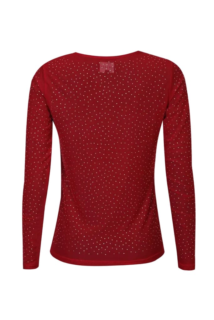 Liberte - Mesh Ls Sparkle Tshirt 22134 - Dark Red Diamond Dot T-shirts 