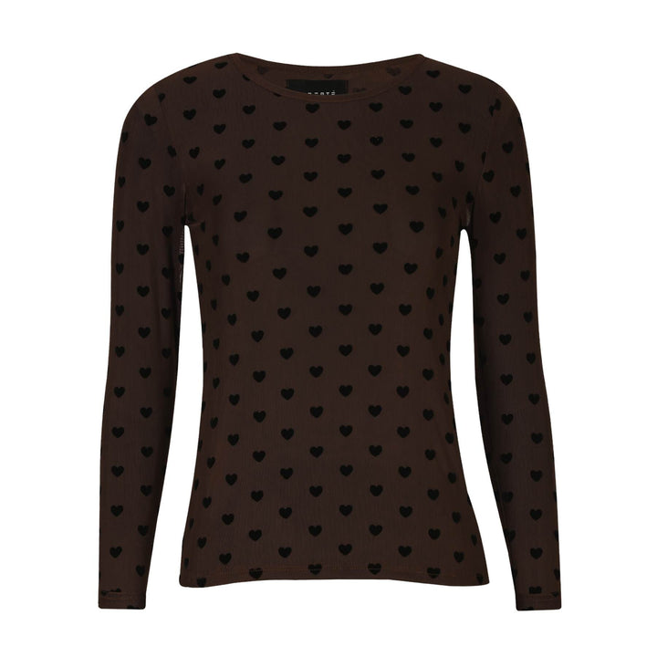 Liberte - Mesh Ls Tshirt 22065 - Dark Brown Big Flock Dot Bluser 