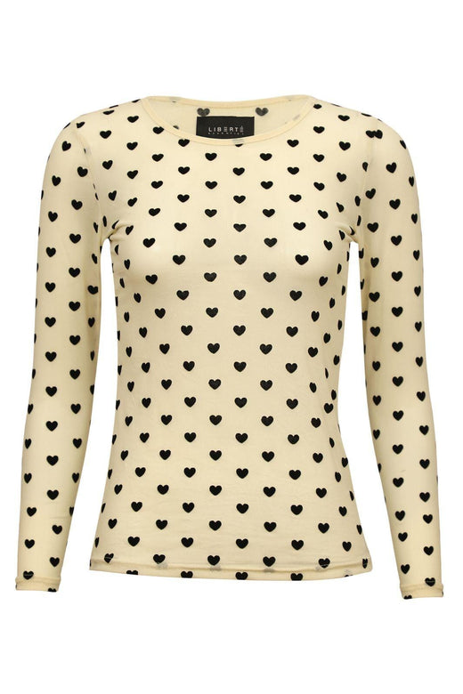 Liberte - Mesh-Ls-Tshirt 22065 - Ivory Black Flock Heart T-shirts 