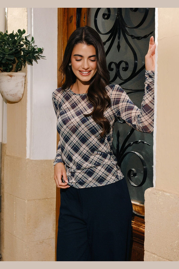 Liberte - Mesh Ls Tshirt 22065 - Navy Army Check