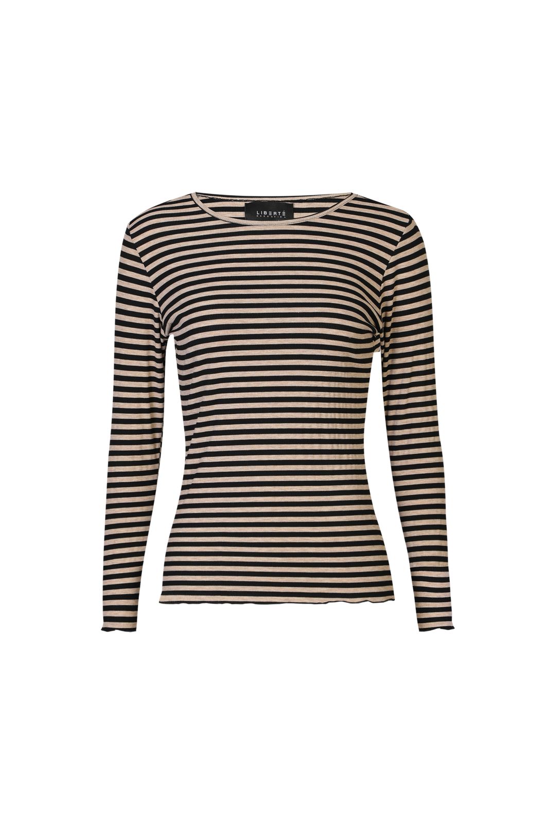 Liberte - Natalia Ls Round Neck Blouse 9914 - Black Sand Stripe