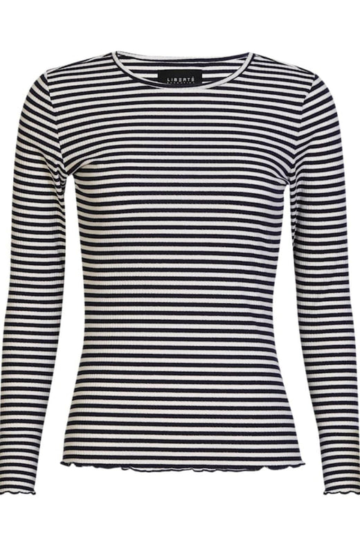 Liberte - Natalia Ls Round Neck Blouse 9914 - Navy Creme Gold Stripe Bluser 