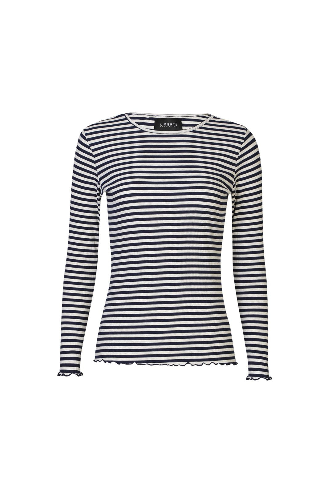 Liberte - Natalia Ls Round Neck Blouse 9914 - Navy Grey Mel. Stripe