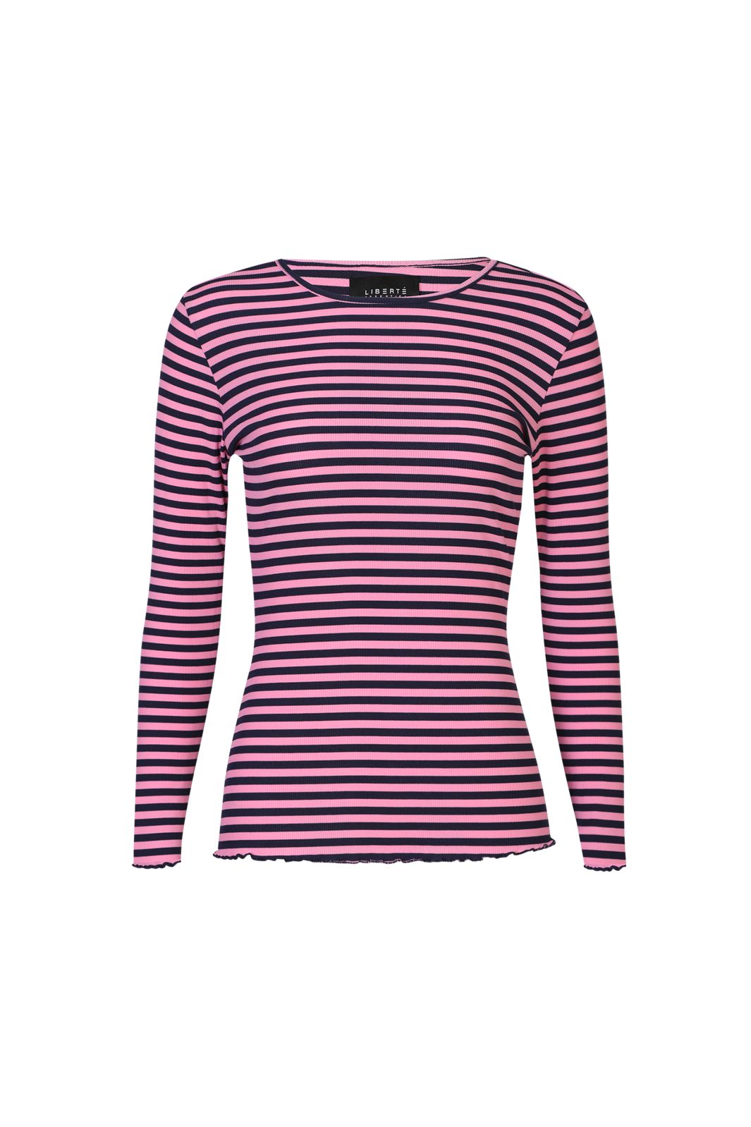 Liberte - Natalia Ls Round Neck Blouse 9914 - Navy Pink Stripe