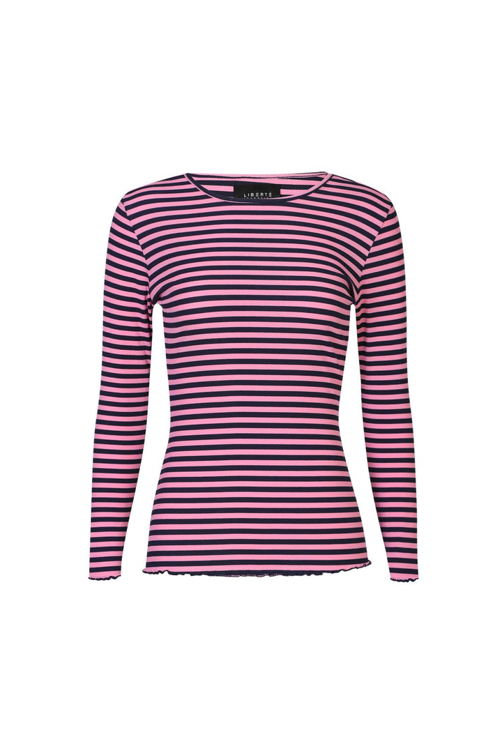 Liberte - Natalia Ls Round Neck Blouse 9914 - Navy Pink Stripe