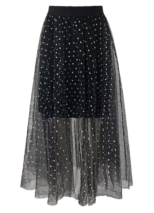 Liberte - Tulle Heart Skirt 22098 - Black Small Silver Hearts Nederdele 