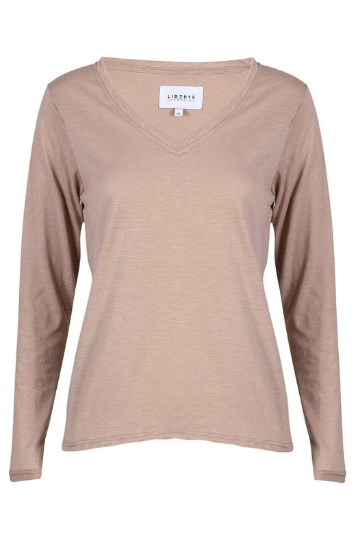 Liberte - Ulla-Ls-Vneck-Tshirt 22159 - Sand T-shirts 