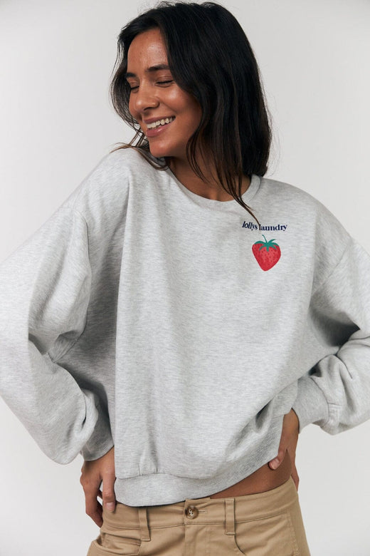 Lollys Laundry - Sydneyll Strawberry Sweatshirt Ls 26124-1080 - 13 - Light Grey Melange Sweatshirts 