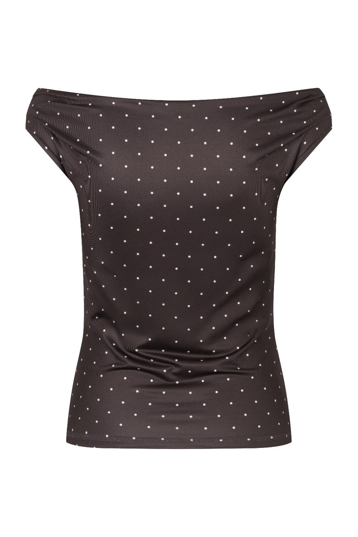 Modström - Himamd Print Off-Shoulder Top 59321 - 11188 - Seal Brown Dot Toppe 