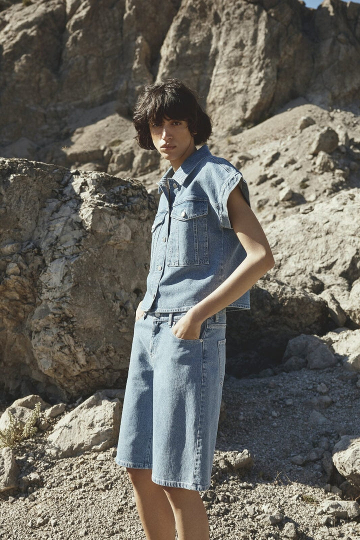 Moss Copenhagen - Mschelida Ada Denim Shorts 19155 - Light Blue Wash Nederdele 