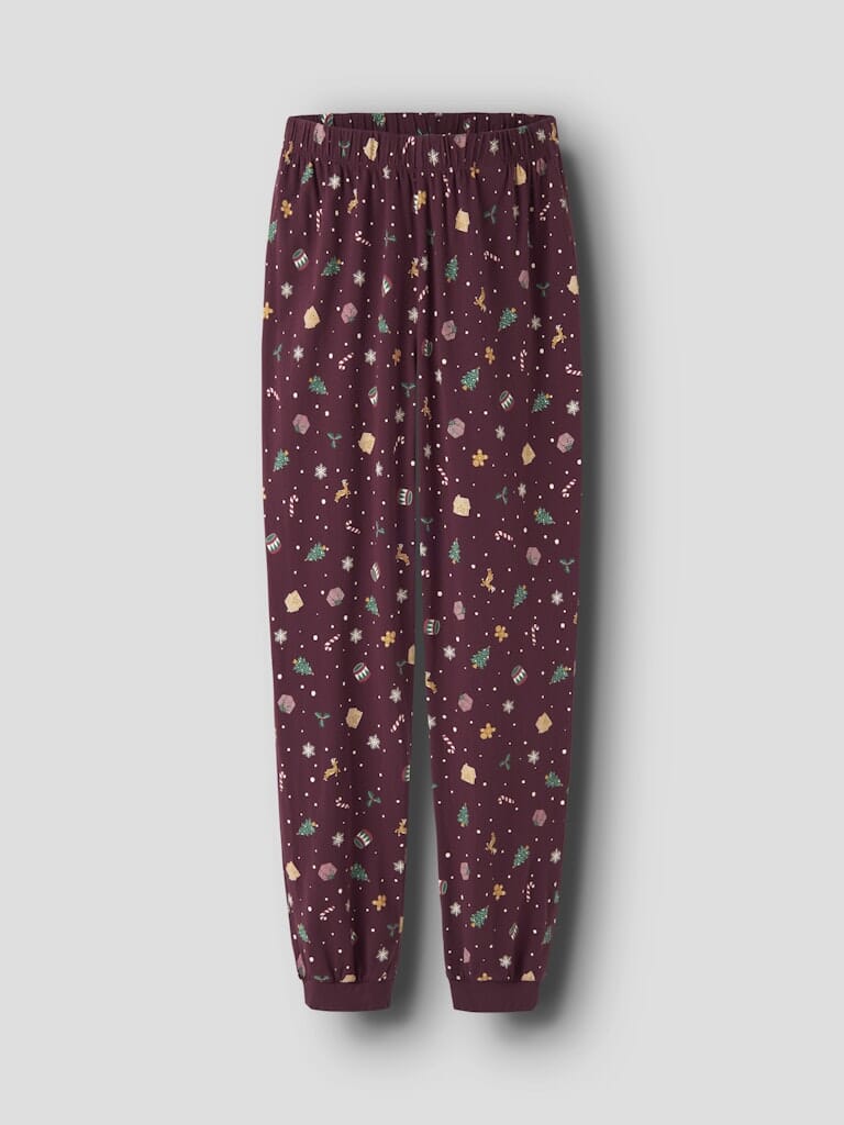 Name It - Nanvismas Ls Nightset - 4918981 Burgundy Xmas Aop Nattøj 