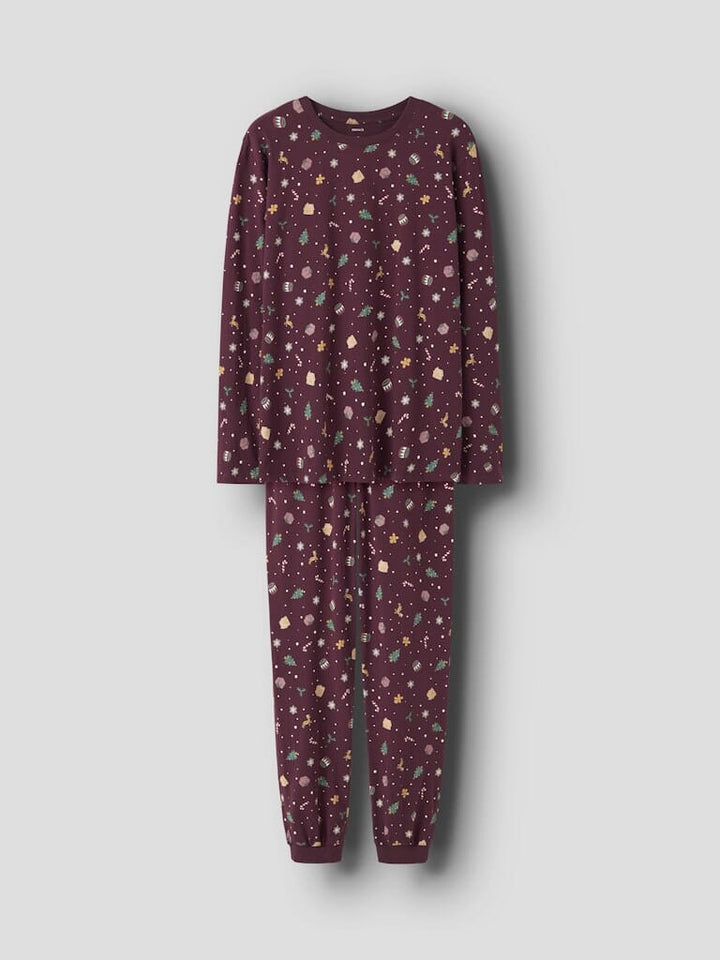 Name It - Nanvismas Ls Nightset - 4918981 Burgundy Xmas Aop Nattøj 