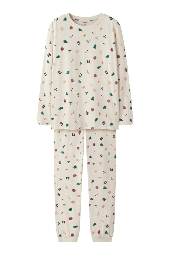 Name It - Nanvismas Ls Nightset - 4918982 Whitecap Gray Xmas Aop Nattøj 