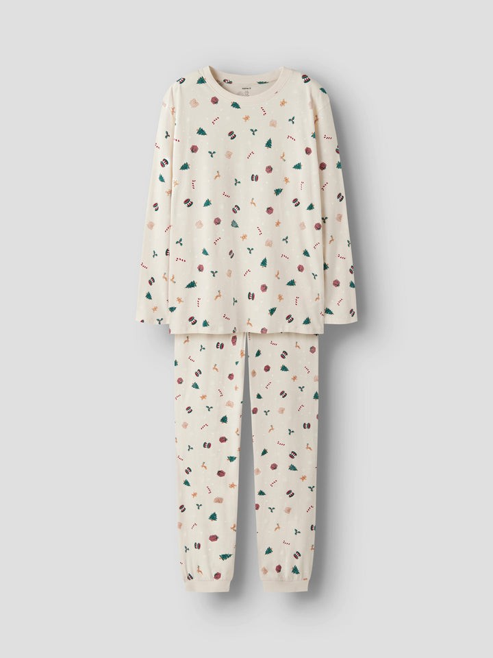 Name It - Nanvismas Ls Nightset - 4918982 Whitecap Gray Xmas Aop Nattøj 
