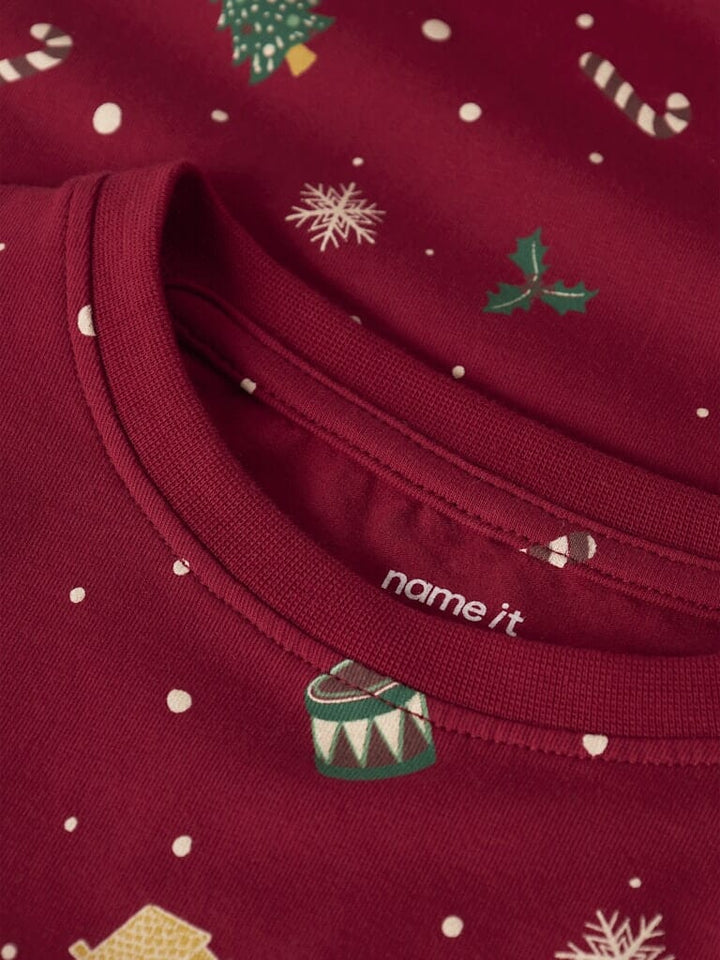 Name It - Nknvismas Ls Nightset - 4879844 Jester Red Xmas Aop Red Nattøj 