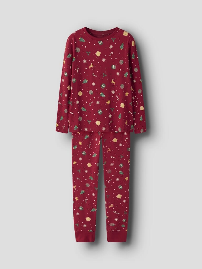 Name It - Nknvismas Ls Nightset - 4879844 Jester Red Xmas Aop Red Nattøj 