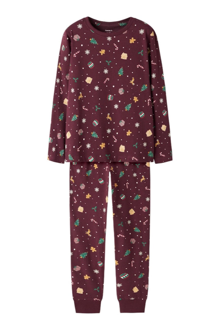 Name It - Nknvismas Ls Nightset - 4918937 Burgundy Xmas Aop Nattøj 