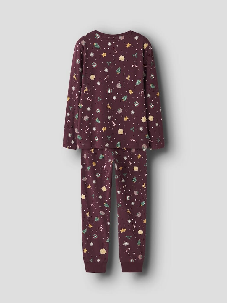 Name It - Nknvismas Ls Nightset - 4918937 Burgundy Xmas Aop Nattøj 