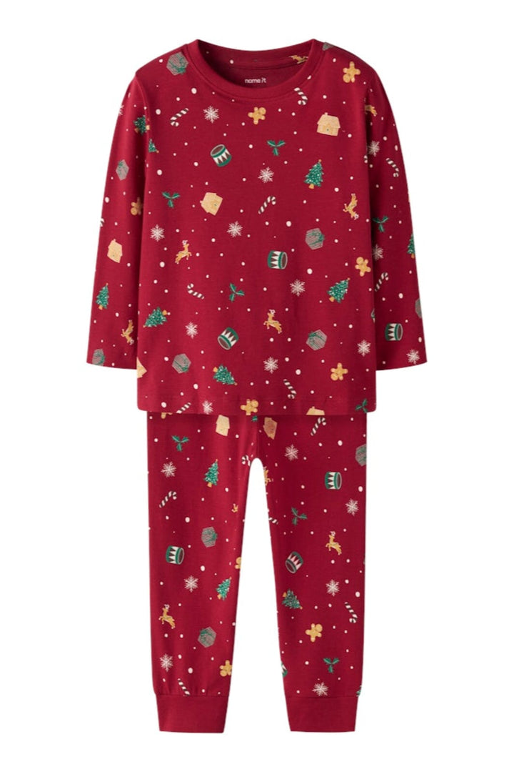 Name It - Nmnvismas Ls Nightset - 4879856 Jester Red Xmas Aop Red Nattøj 