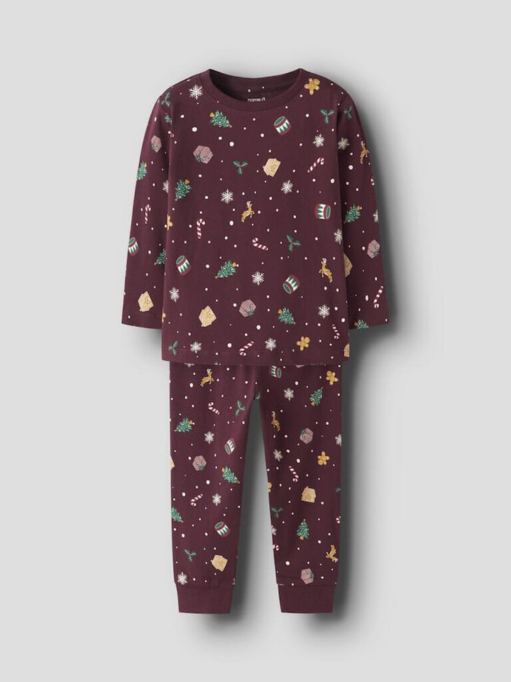 Name It - Nmnvismas Ls Nightset - 4918966 Burgundy Xmas Aop Nattøj 