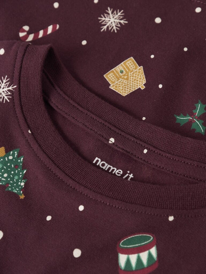 Name It - Nmnvismas Ls Nightset - 4918966 Burgundy Xmas Aop Nattøj 