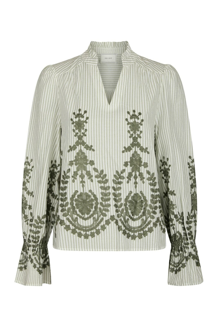 Neo Noir - Amara Stripe Emb Blouse 163363 - 723 - Dusty Green