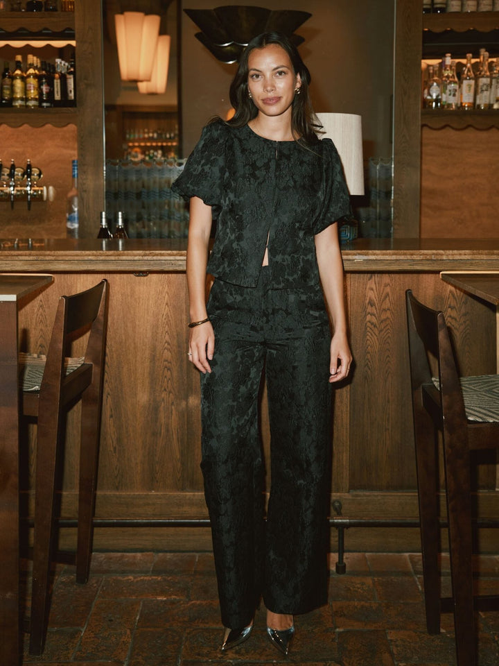 Neo Noir - Anela Flower Brocade Blouse 166905 - 100 - Black Bluser 
