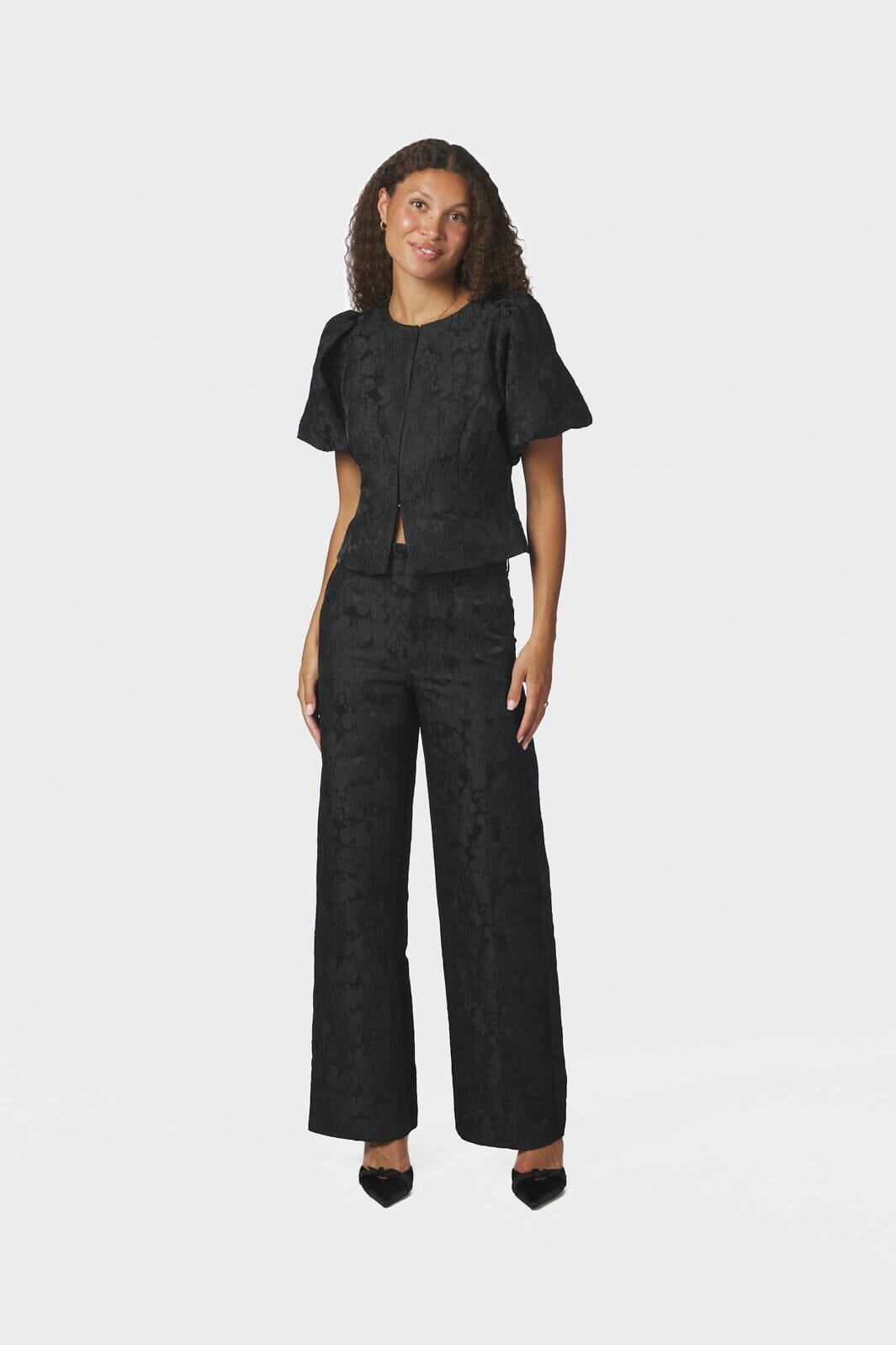 Neo Noir - Anela Flower Brocade Blouse 166905 - 100 - Black