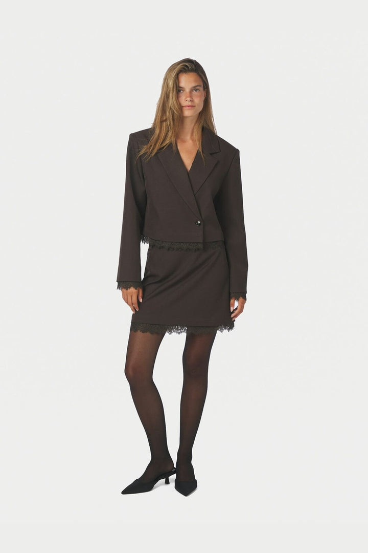 Neo Noir - Blythe Structure Lace Blazer 170658 - 676 - Dark Brown