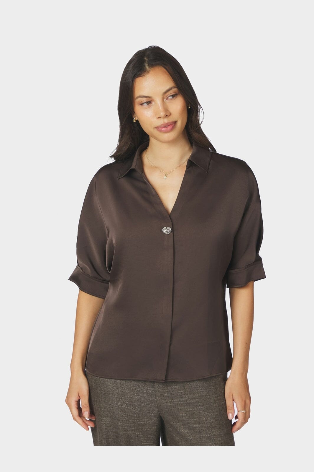 Neo Noir - Carm Heavy Sateen Shirt 170699 - 676 - Dark Brown