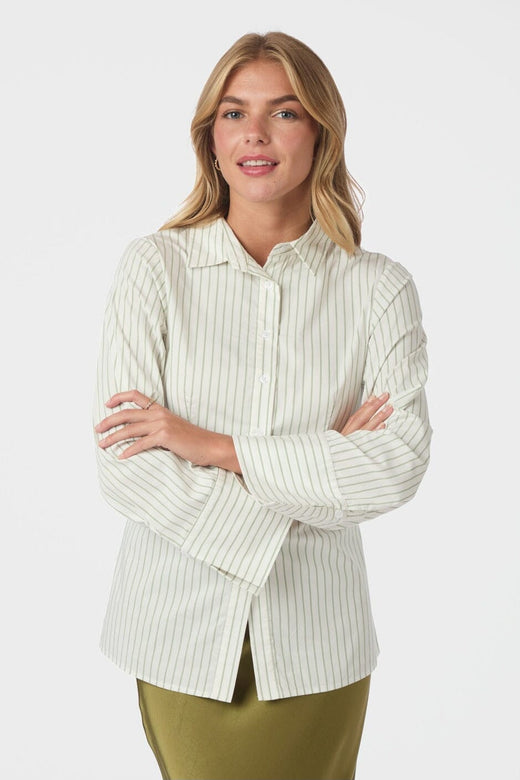 Neo Noir - Caroli Stripe Shirt 166107 - 723 - Dusty Green