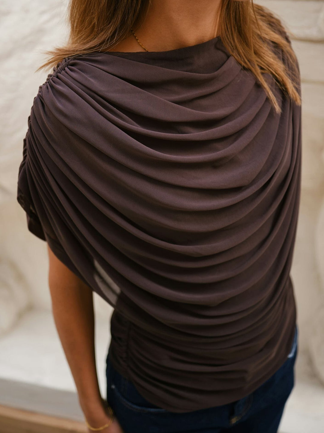 Neo Noir - Cottuna Drapy Mesh Top 167205 - 210 - Brown Toppe 