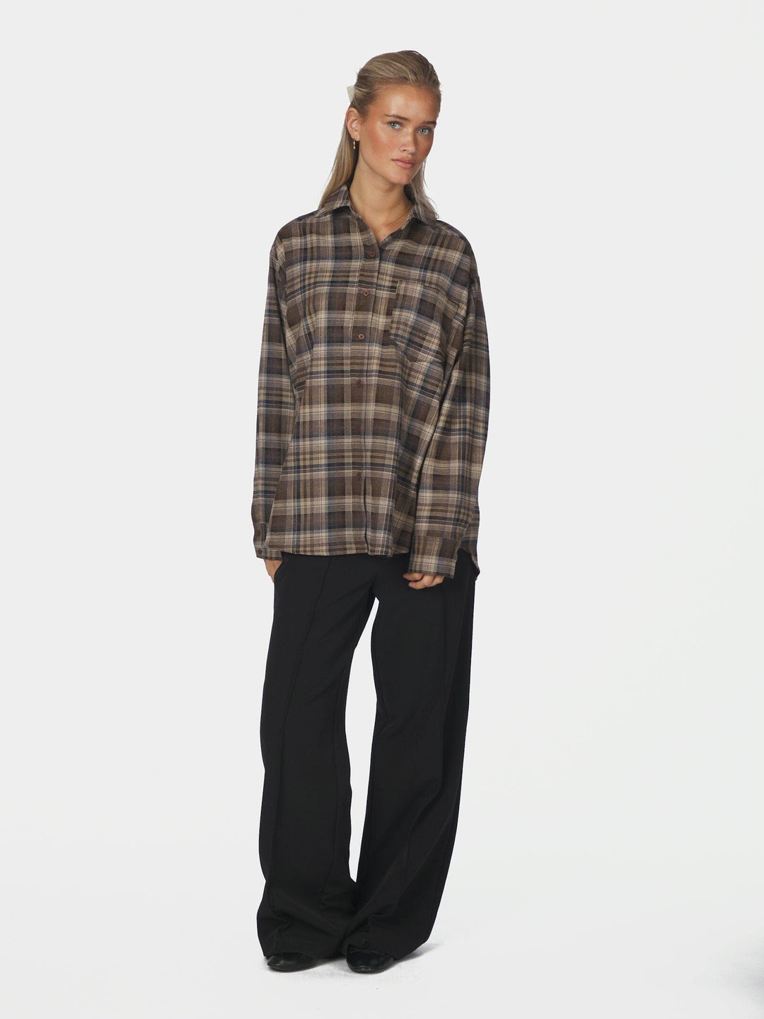 Neo Noir - Dalma Flannel Check Shirt 171678 - 811 - Dark Taupe Skjorter 