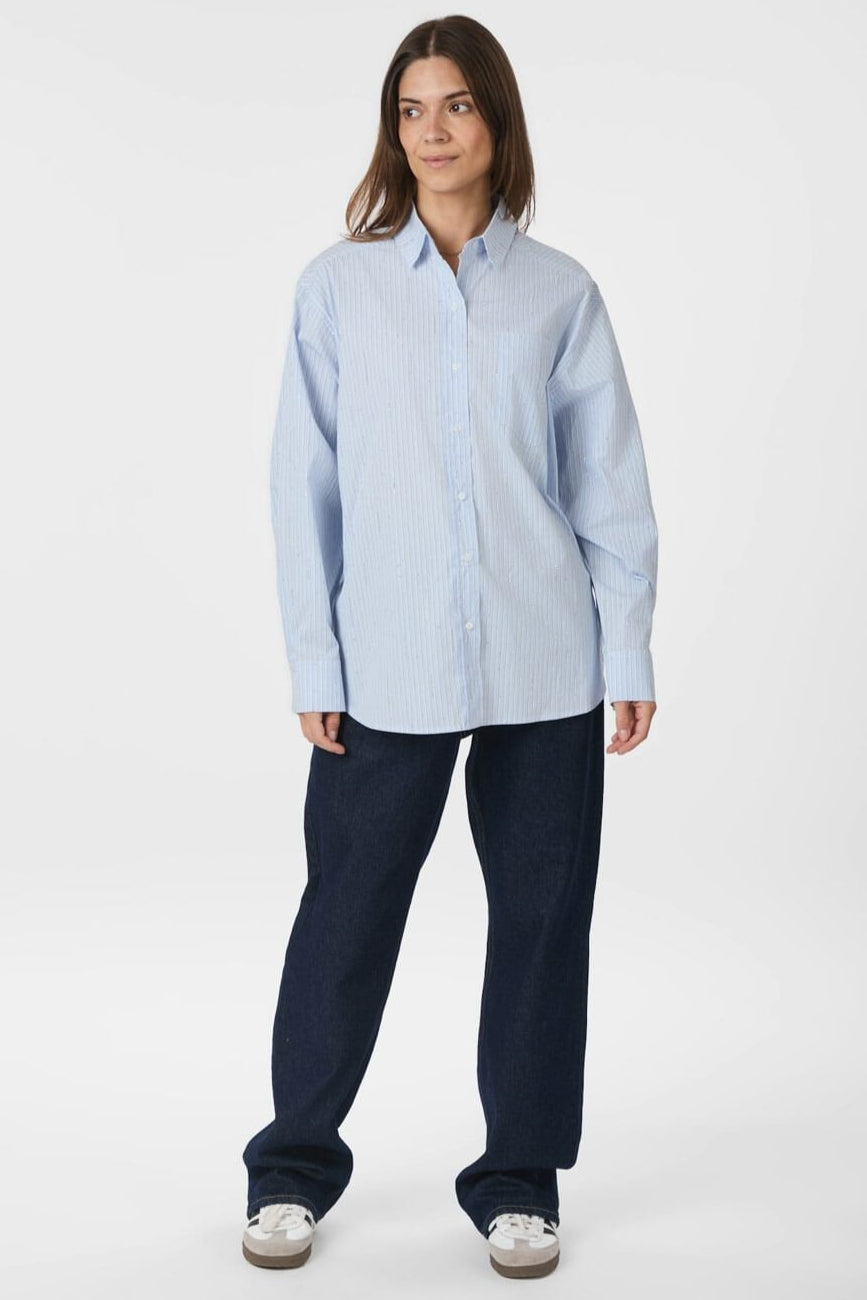 Neo Noir - Dalma Pattern Stone Shirt 166110 - 665 - Light Blue Stripe