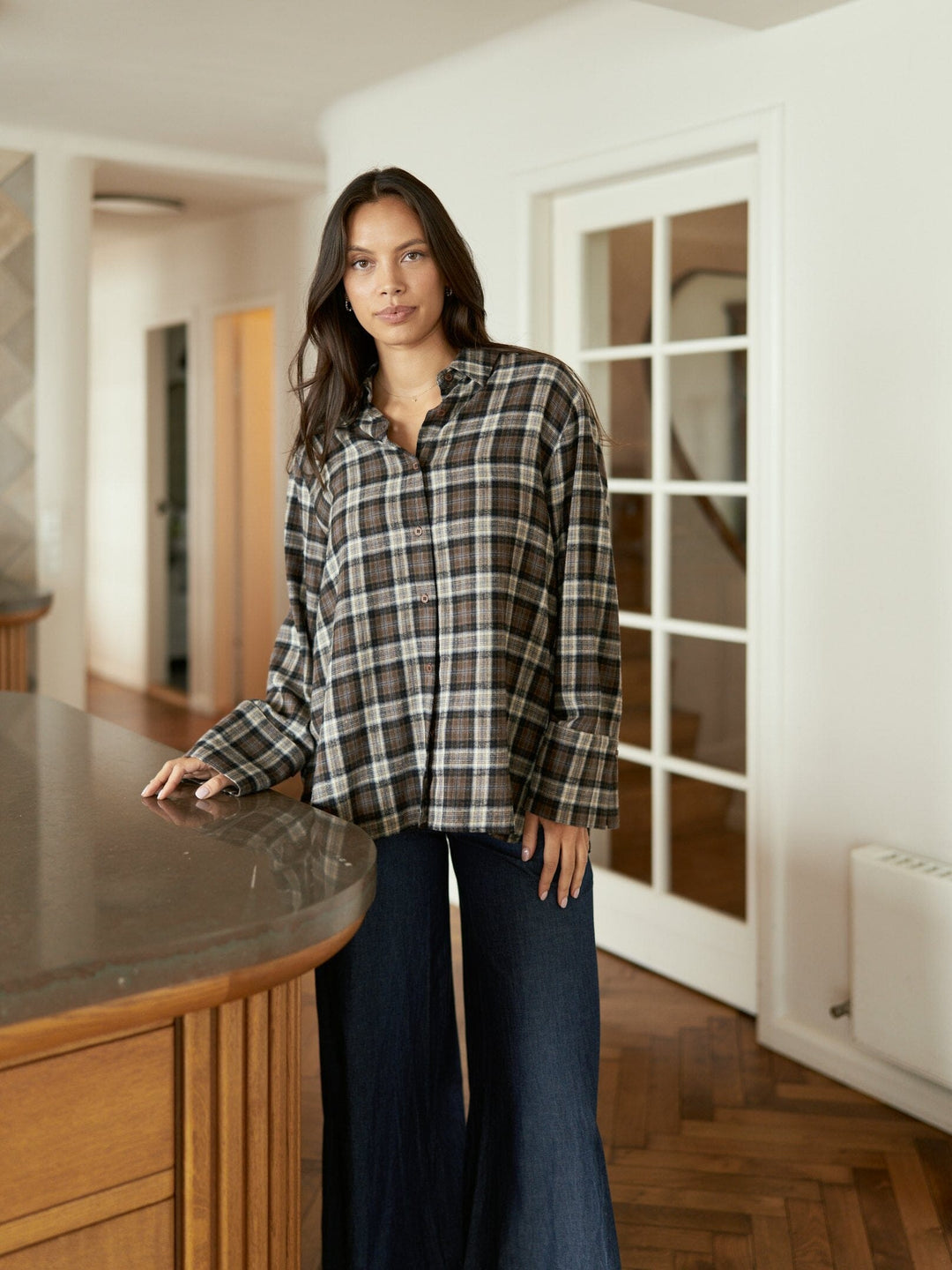 Neo Noir - Dita Flannel Check Shirt 171676 - 811 - Dark Taupe Skjorter 
