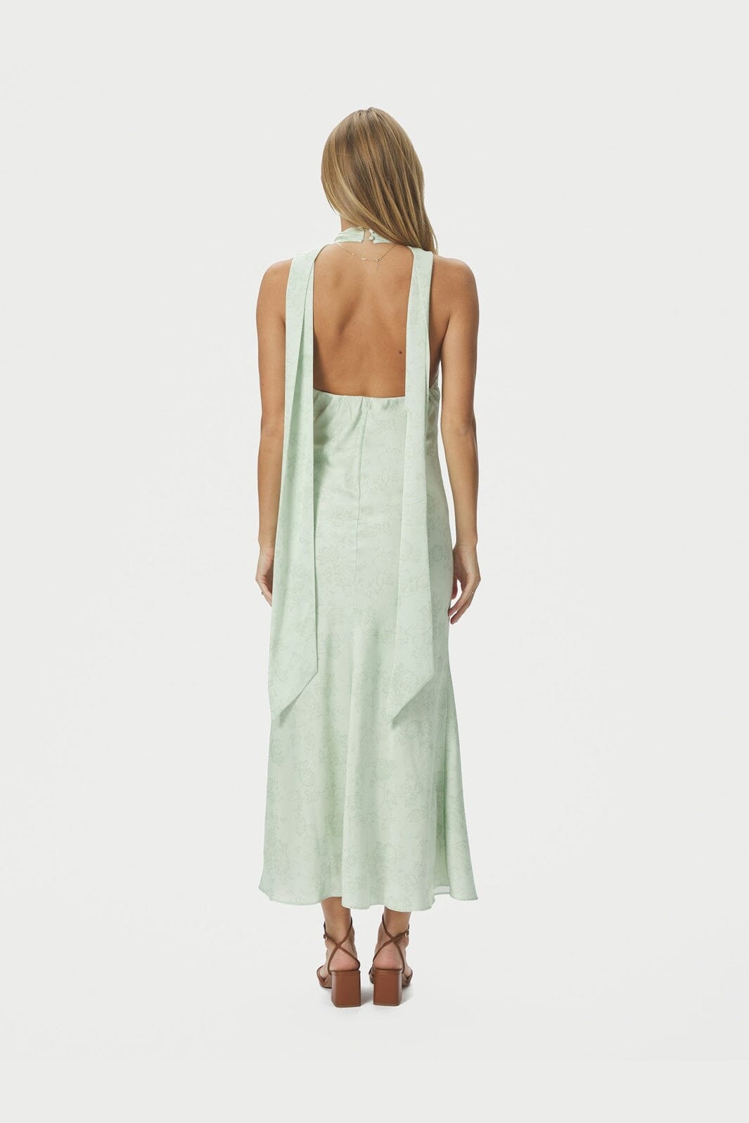 Neo Noir - Fiona Pattern Satin Dress 168367 - 154 - Light Green