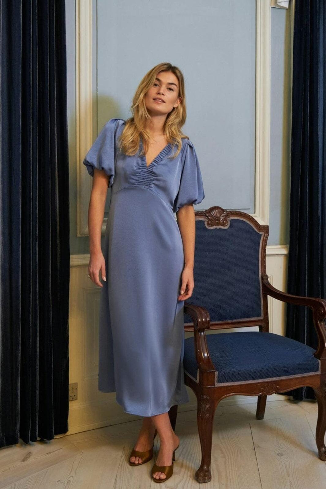 Neo Noir - Illana Heavy Sateen Dress 162521 - 407 - Smoke Blue