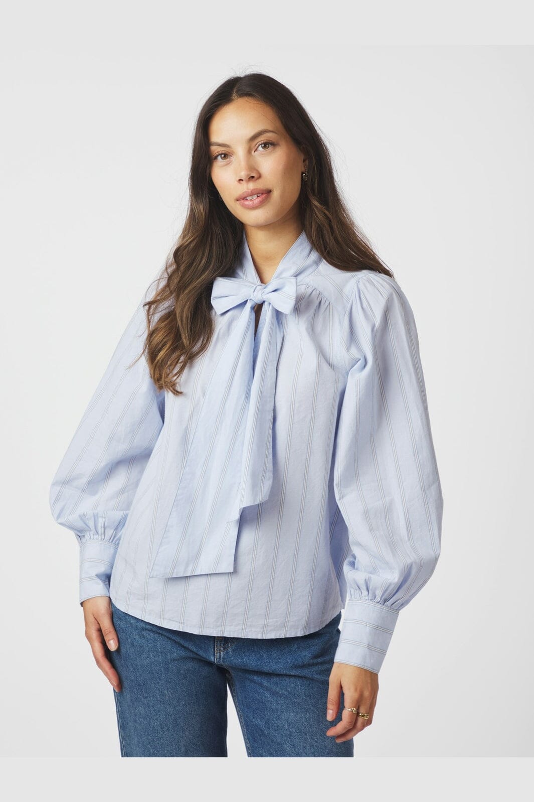 Neo Noir - Jaz Bow Stripe Blouse 166718 - 145 - Light Blue