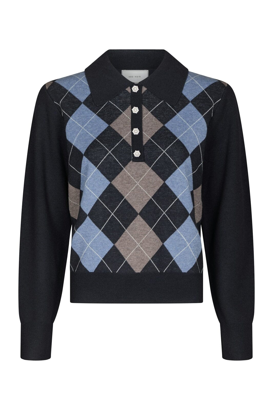 Neo Noir - Julina Check Knit Blouse 168829 - 141 - Navy
