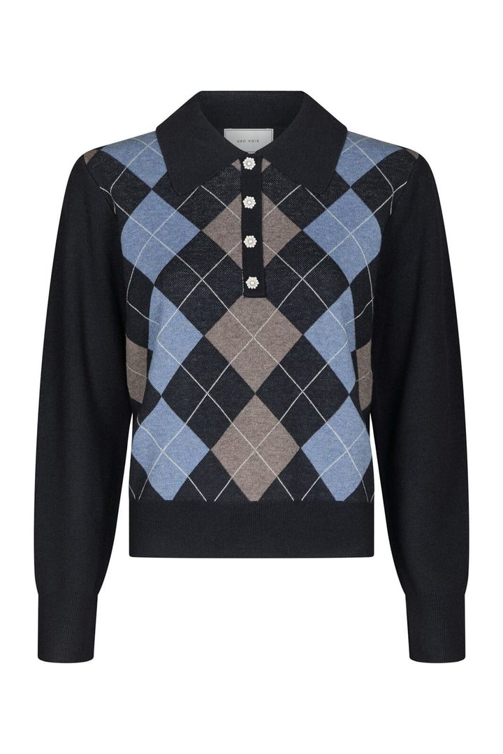 Neo Noir - Julina Check Knit Blouse 168829 - 141 - Navy