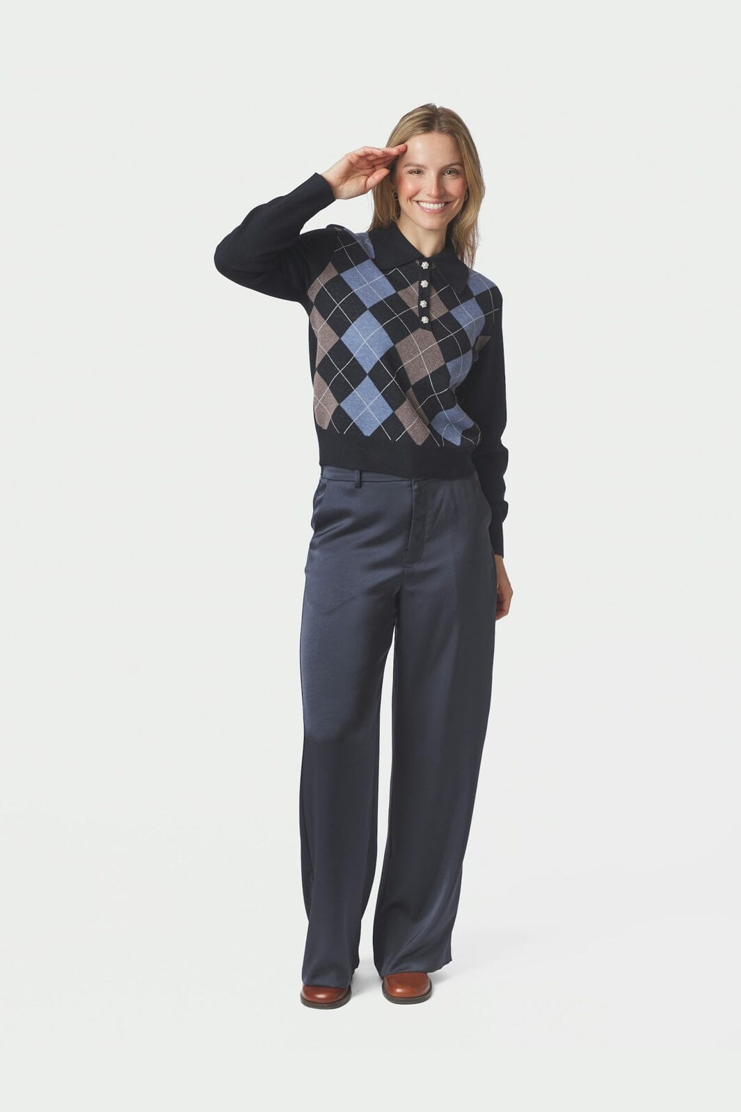 Neo Noir - Julina Check Knit Blouse 168829 - 141 - Navy