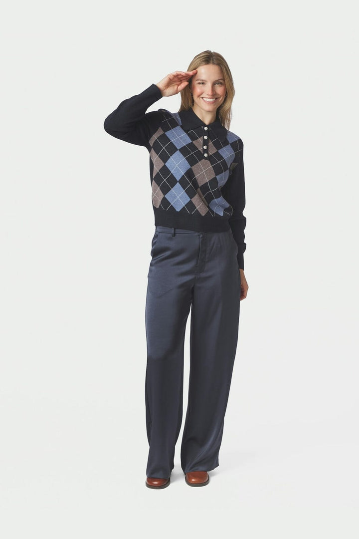 Neo Noir - Julina Check Knit Blouse 168829 - 141 - Navy