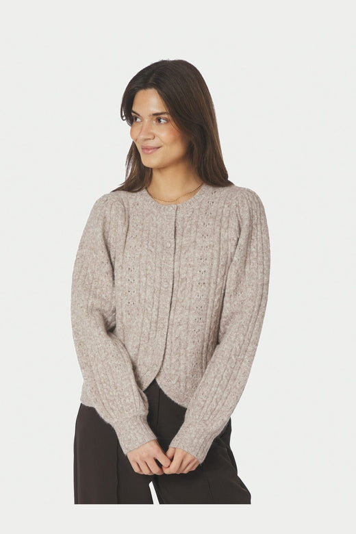Neo Noir - Koteas Cable Knit Cardigan 168505 - 976 - Beige Melange
