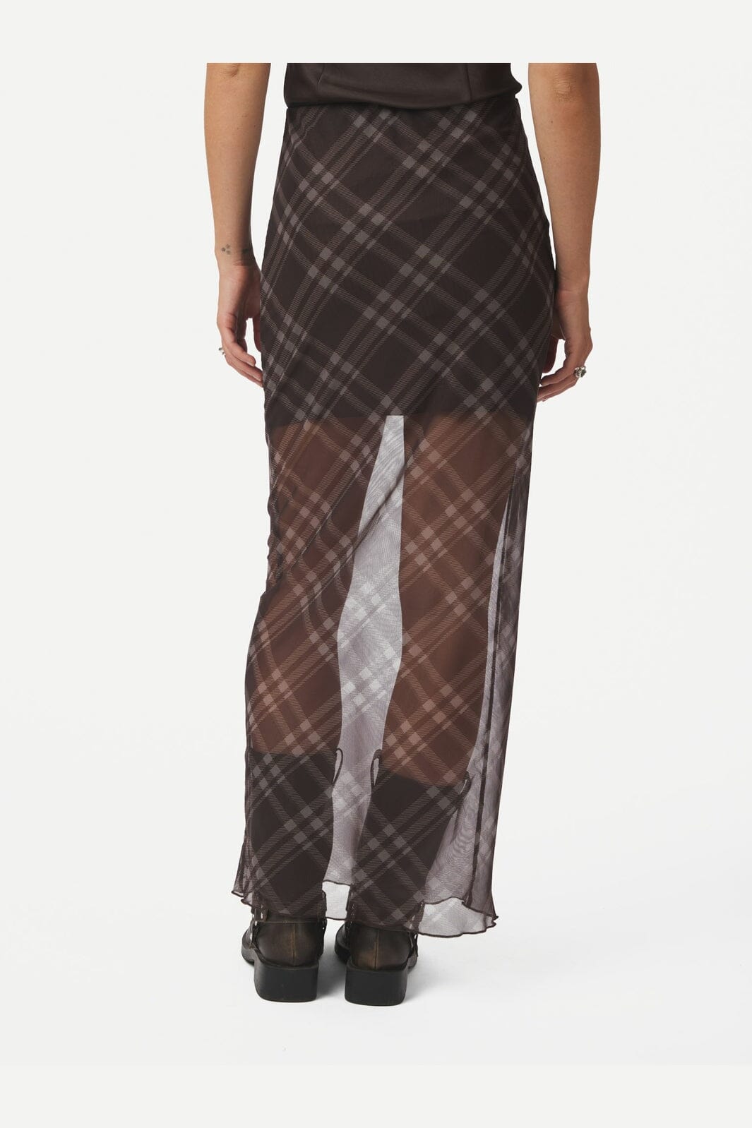 Neo Noir - Marlise Check Mesh Skirt 167207 - 676 - Dark Brown