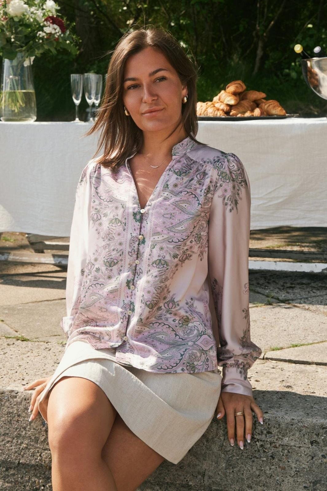 Neo Noir - Massima Paisley Border Blouse 160960 - 165 - Rose Bluser 