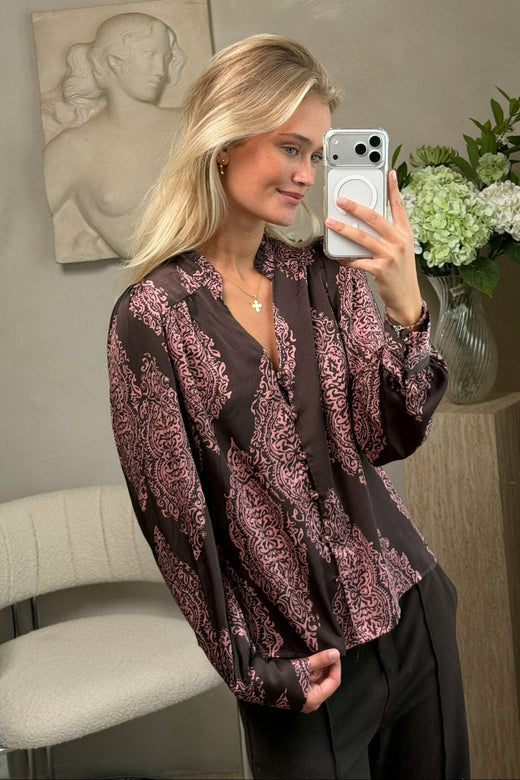 Neo Noir - Massima Paisley Drop Blouse 170432 - 486 - Dark Brown/Evening Rose Bluser 