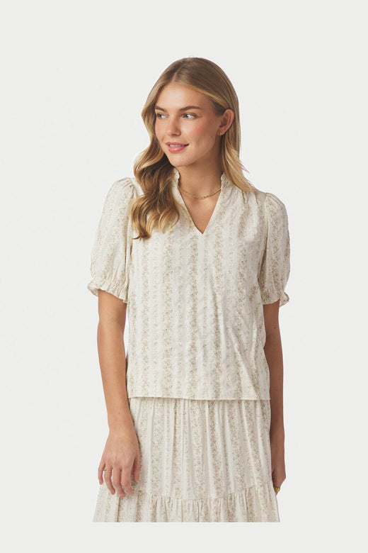 Neo Noir - Odesa Floral Stripe Blouse 168816 - 122 - Creme