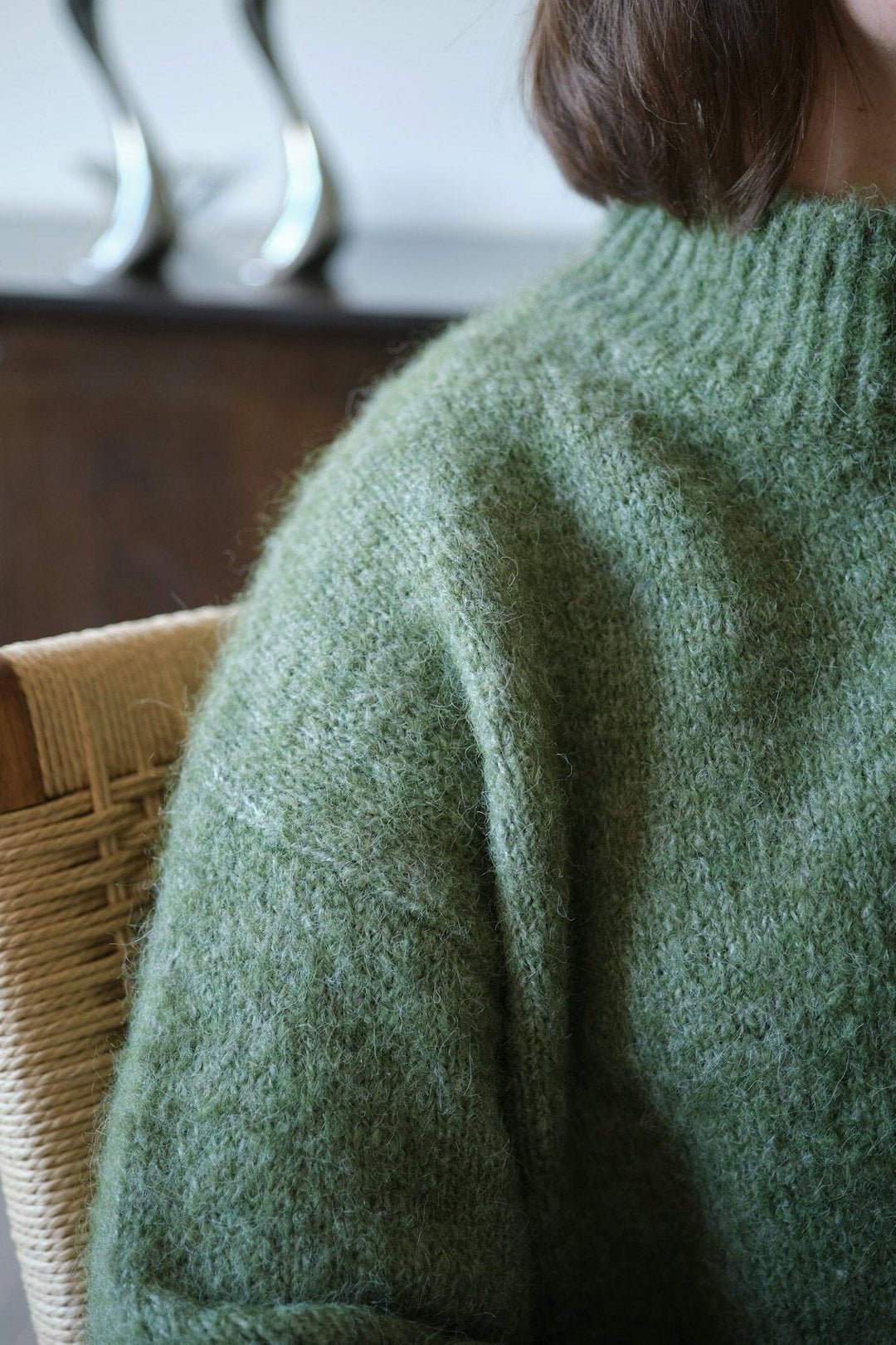 Neo Noir - Paulina Fluffy Knit Blouse 164729 - 723 - Dusty Green Strikbluser 